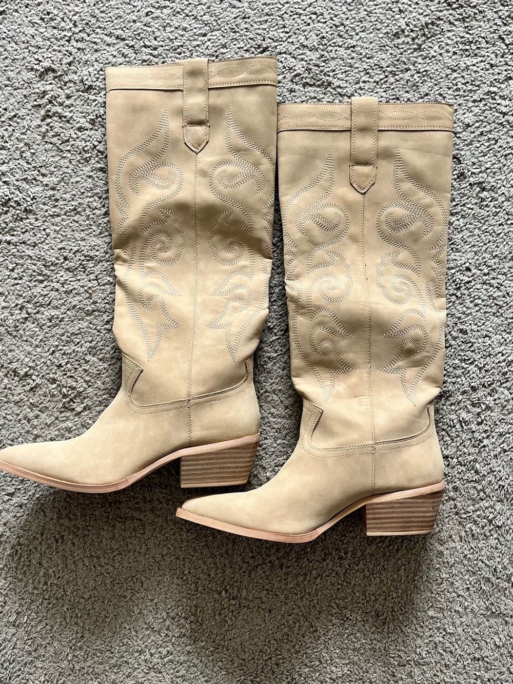 Vici Tan Suede Knee-High Western Boots